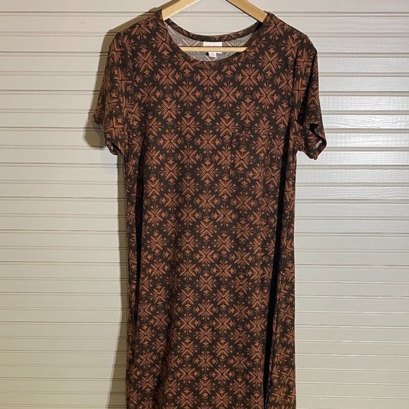 Lula Roe Size S Carly Dress in Brown & Coral - Picture 2 of 6